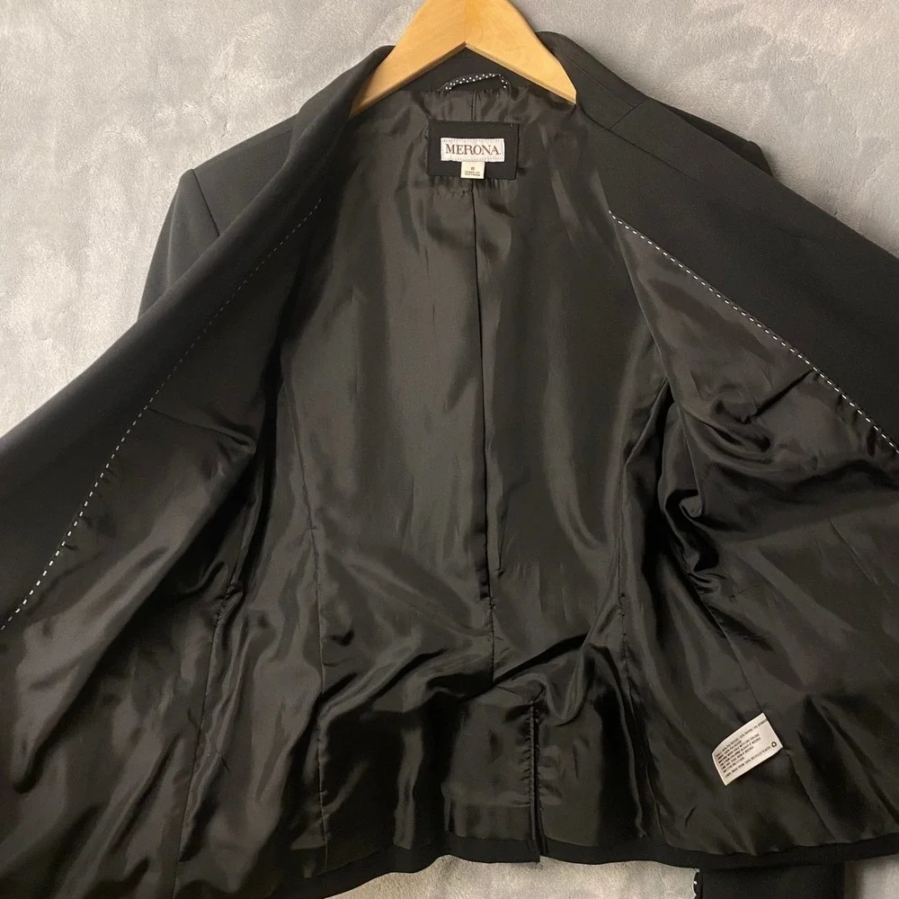 Merona Blazer‎ Women 8 Black One Button Professional Suit Jacket RN17730